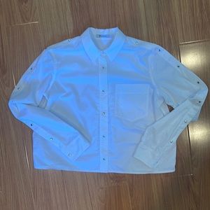 T by ALEXANDER WANG WHITE BUTTON UP WITH SNAP DETAILS ON ARMS SIZE 2